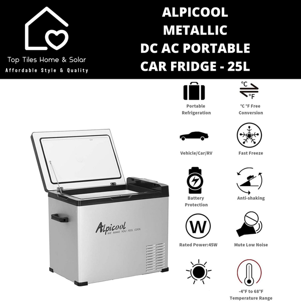 AlpiCool Metallic DC AC Portable Car Fridge - 25L