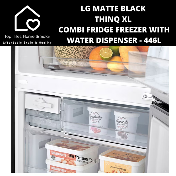 LG Matte Black ThinQ XL Combi Fridge Freezer with Water Dispenser - 446L