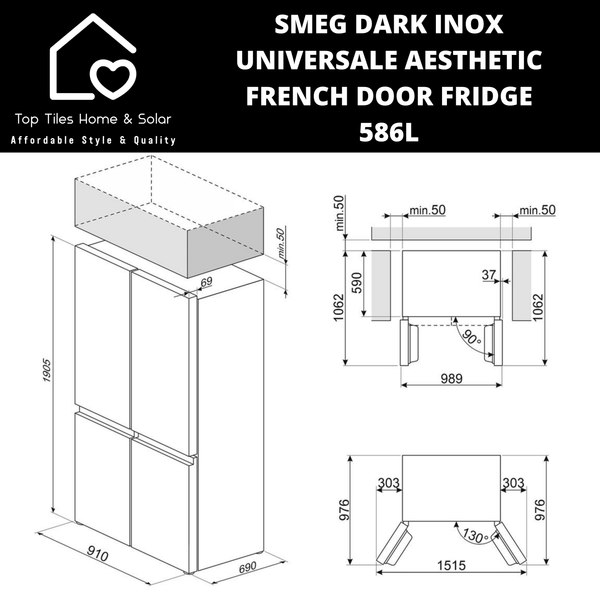 Smeg Dark Inox Universale Aesthetic French Door Fridge - 586L