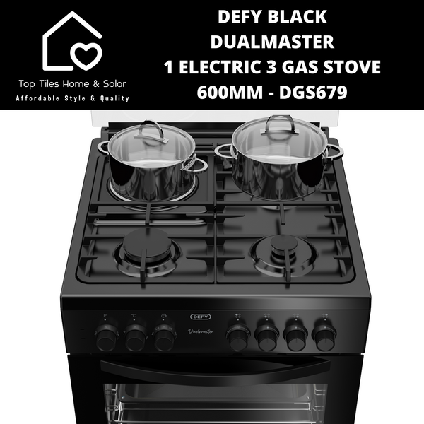 Defy Black DualMaster 1 Electric 3 Gas Stove - 600mm DGS679