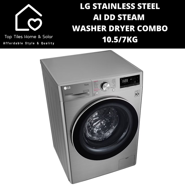 LG Stainless Steel AI DD Steam Washer Dryer Combo - 10.5/7kg