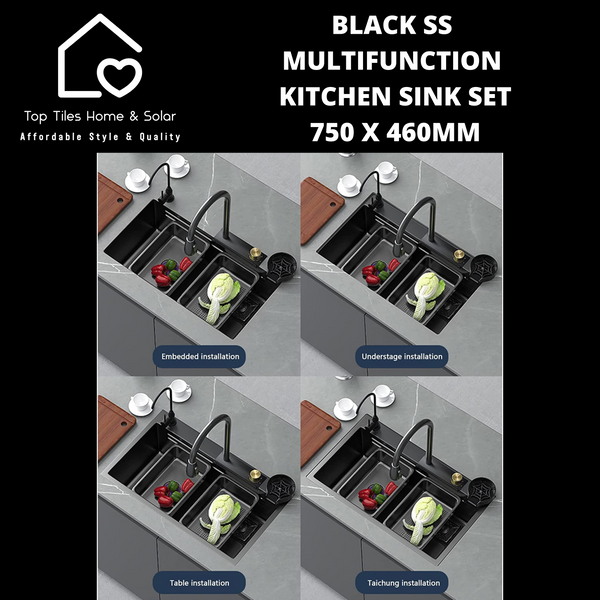 Black Stainless Steel  Multifunction Kitchen Sink Set - 750 x 460mm