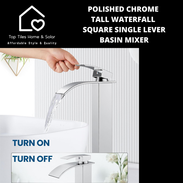 Polished Chrome Tall Waterfall Square Single Lever Basin Mixer