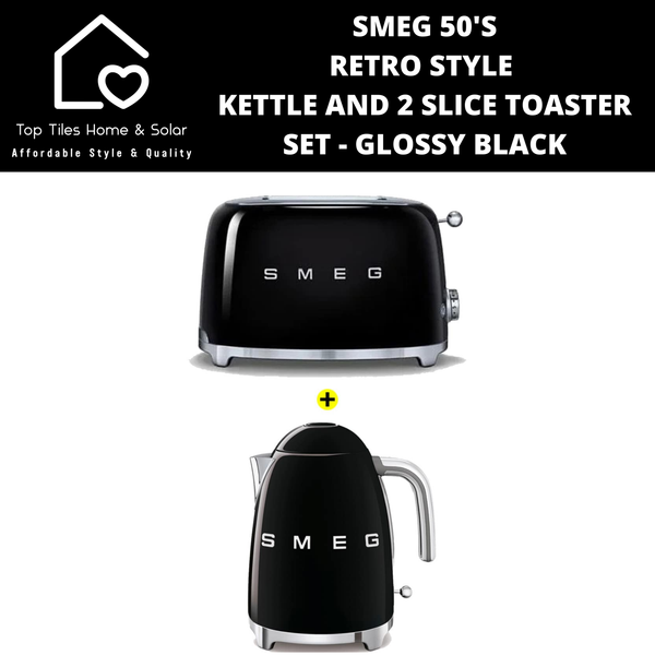 Smeg 50's Retro Style Kettle and 2 Slice Toaster Set - Glossy Black