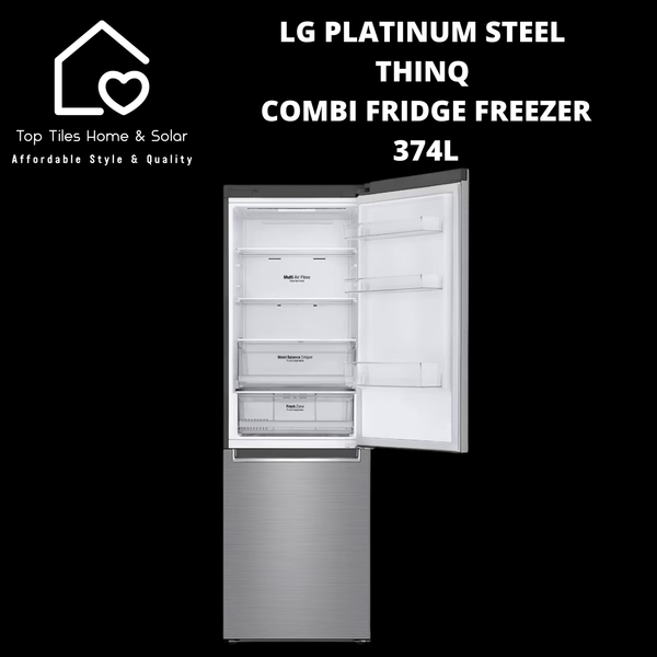 LG Platinum Steel ThinQ Combi Fridge Freezer - 374L