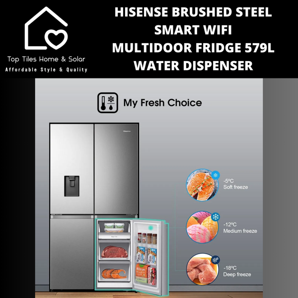 Hisense Brushed Steel Smart MultiDoor Fridge  - 579L Water Dispenser