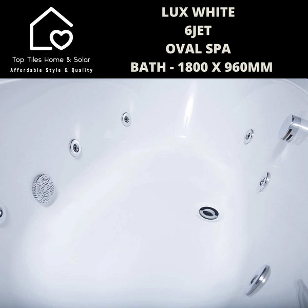 Lux White 6jet Oval Spa Massage Bath - 1800 x 960mm