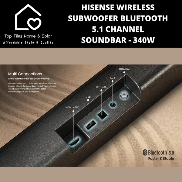 Hisense Wireless Subwoofer Bluetooth 5.1 Channel Soundbar - 340W