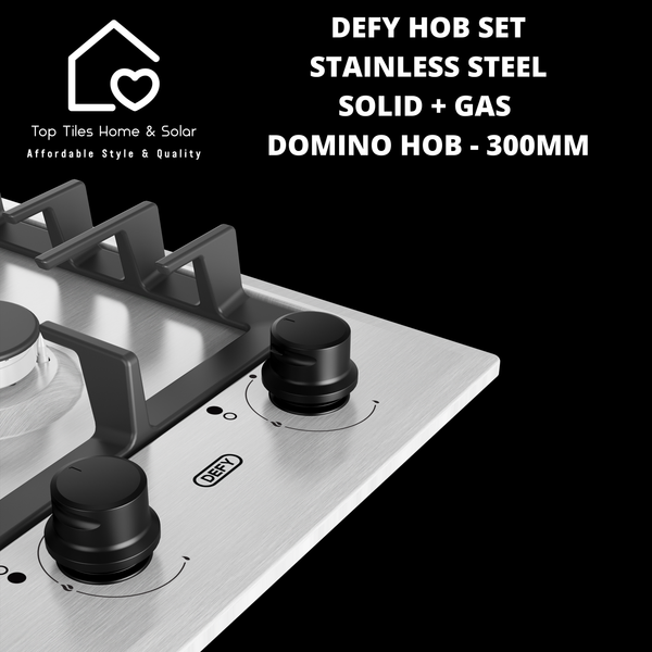 Defy Hob Set - Stainless Steel Solid + Gas Domino Hob - 300mm