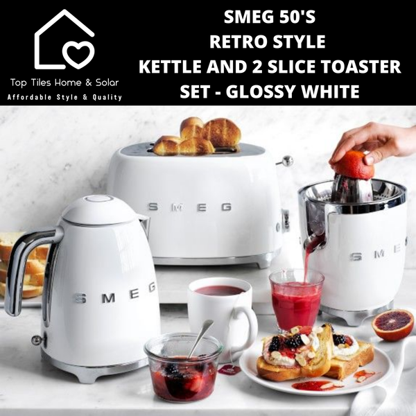 Smeg 50's Retro Style Kettle and 2 Slice Toaster Set - Glossy White