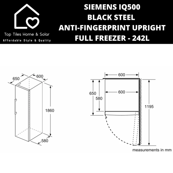 Siemens iQ500 Black Steel Anti-Fingerprint Upright Full Freezer - 242L