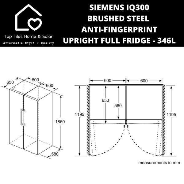 Siemens iQ300 Brushed Steel Anti-Fingerprint Upright Full Fridge - 346L