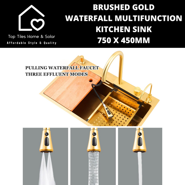 Brushed Gold Waterfall Multifunction Kitchen Sink - 750 x 450mm