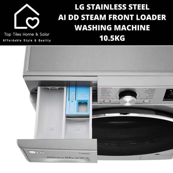 LG Stainless Steel AI DD Steam Front Loader Washing Machine - 10.5kg