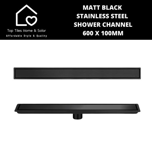 Matt Black Stainless Steel Shower Channel - 600 x 100mm