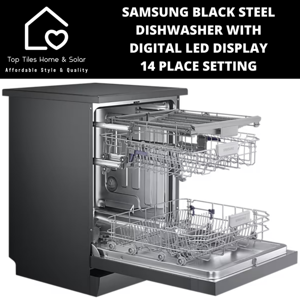 Samsung Black Steel Dishwasher with Digital LED Display - 14 Place Setting