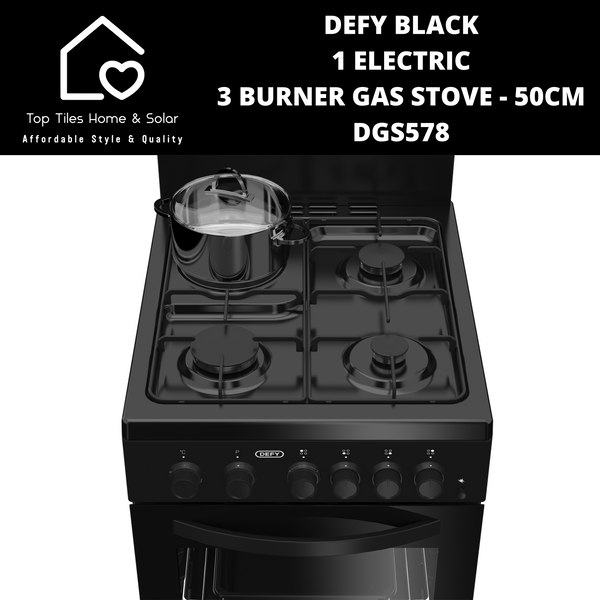 Defy Black 1 Electric 3 Burner Gas Stove - 50cm DGS578