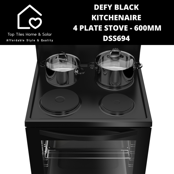 Defy Black Kitchenaire 4 Plate Stove - 600mm DSS694