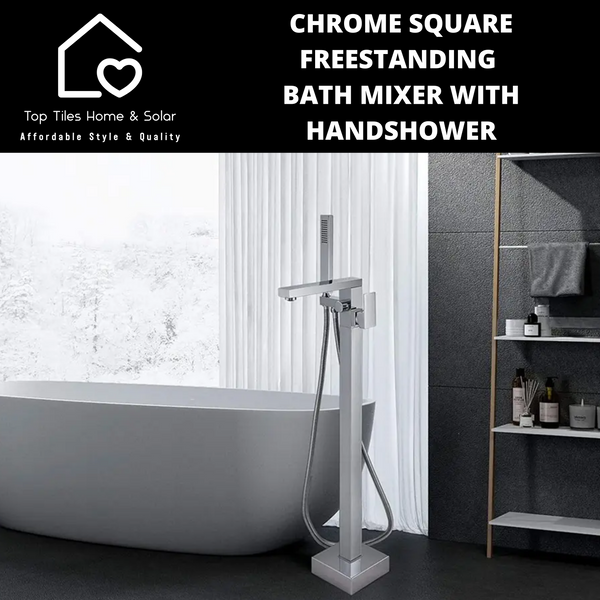 Chrome Square Freestanding Bath Mixer With Handshower