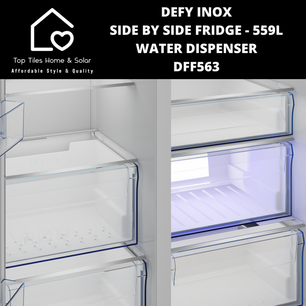 Defy Inox Side by Side Fridge - 559L Water Dispenser DFF563