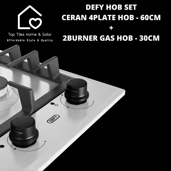 Defy Hob Set - Ceran 4Plate Hob - 60cm + 2Burner Gas Hob - 30cm