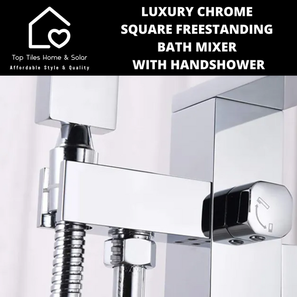 Luxury Chrome Square Freestanding Bath Mixer With Handshower