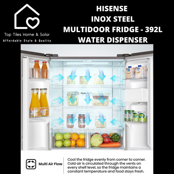 Hisense Inox Steel MultiDoor Fridge  - 392L Water Dispenser