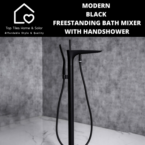 Modern Black Freestanding Bath Mixer With Handshower