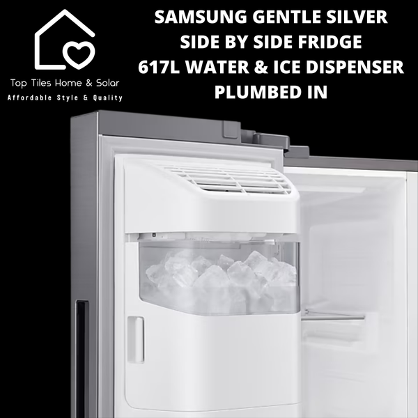 Samsung Gentle Silver Side by Side Fridge - 617L Water & Ice Dispenser