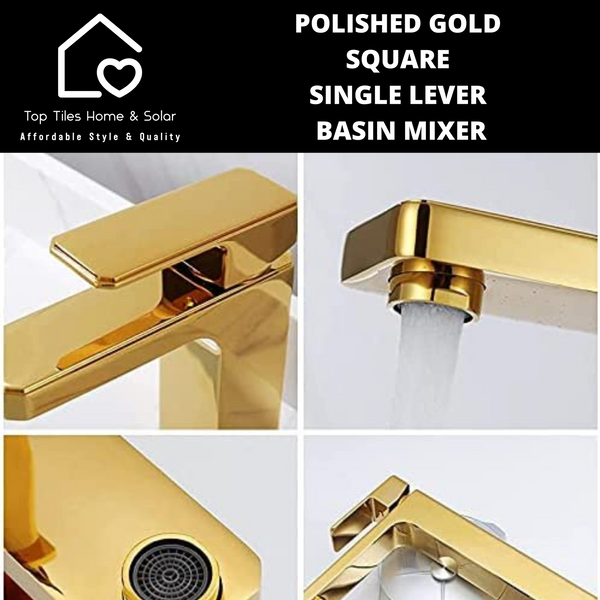 Polished Gold Square Single Lever Basin Mixer