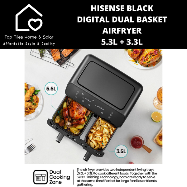 Hisense Black Digital Dual Basket Airfryer - 5.3L + 3.3L