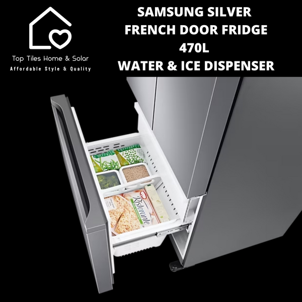 Samsung Silver French Door Fridge - 470L Water & Ice Dispenser