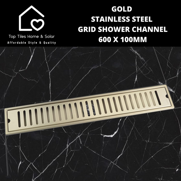 Gold Stainless Steel Grid Shower Channel - 600 x 100mm