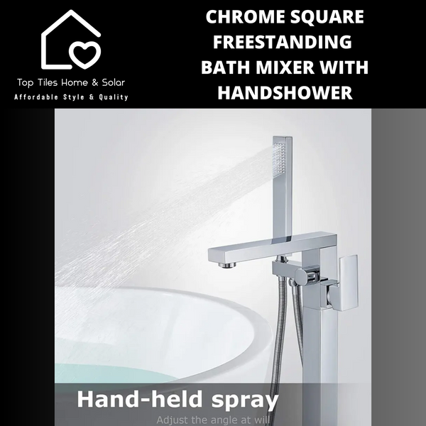 Chrome Square Freestanding Bath Mixer With Handshower