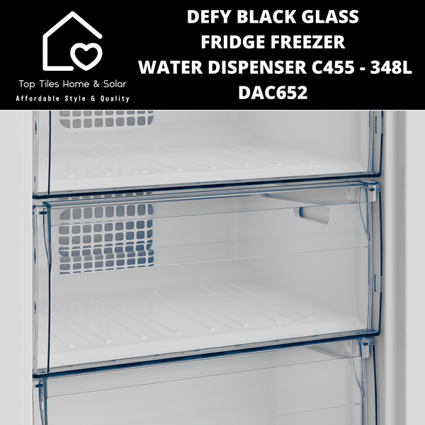 Defy Black Glass Combi Fridge Freezer Water Dispenser C455 - 348L DAC652