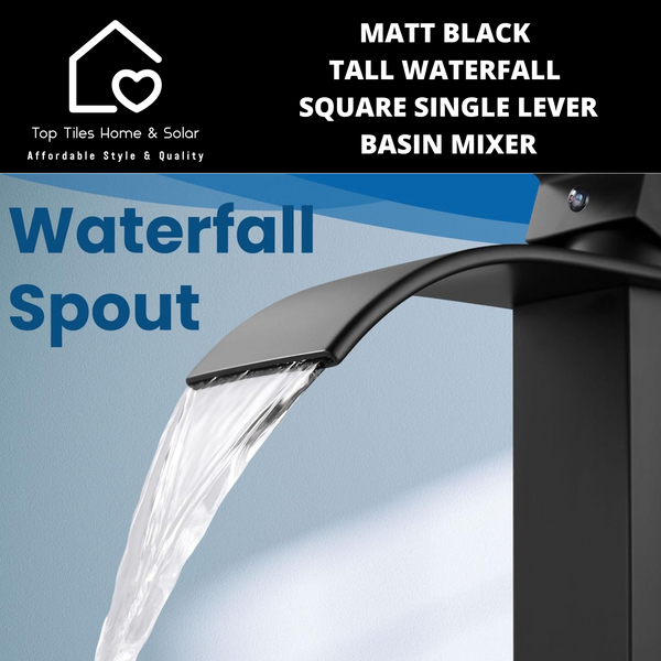 Matt Black Tall Waterfall Square Single Lever Basin Mixer