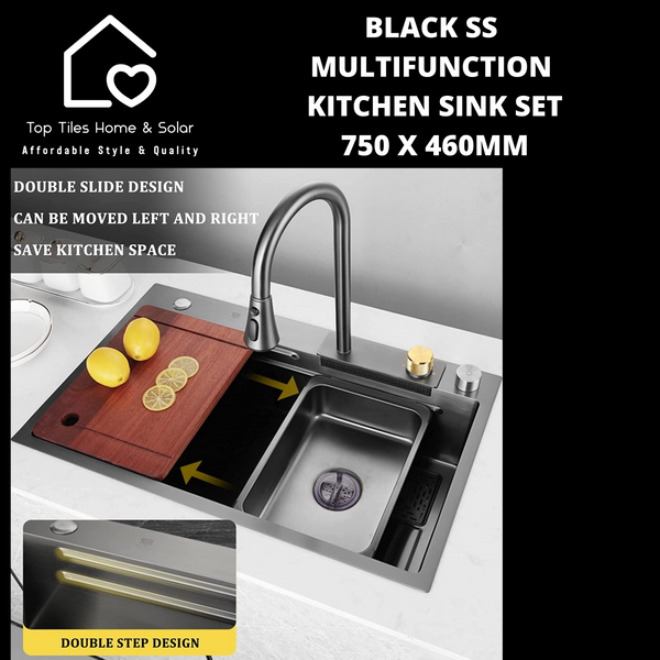 Black Stainless Steel  Multifunction Kitchen Sink Set - 750 x 460mm