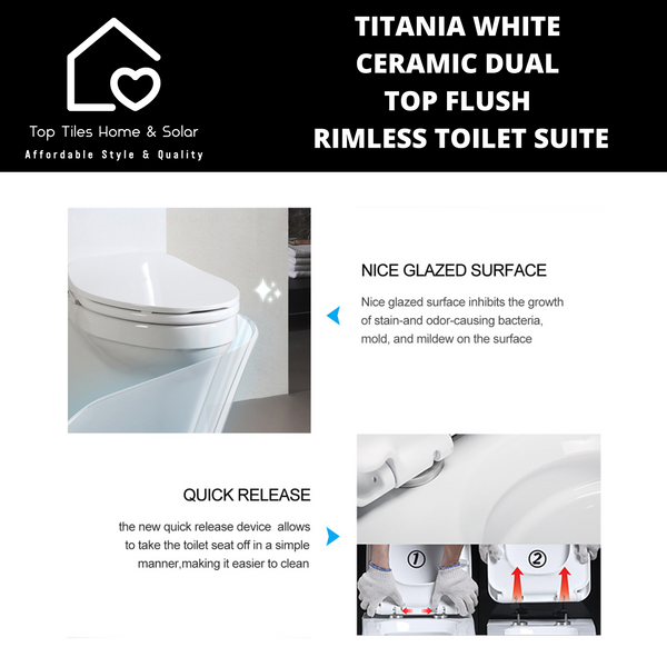 Titania White Ceramic Dual Top Flush Rimless Toilet Suite