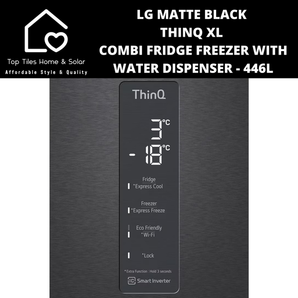 LG Matte Black ThinQ XL Combi Fridge Freezer with Water Dispenser - 446L