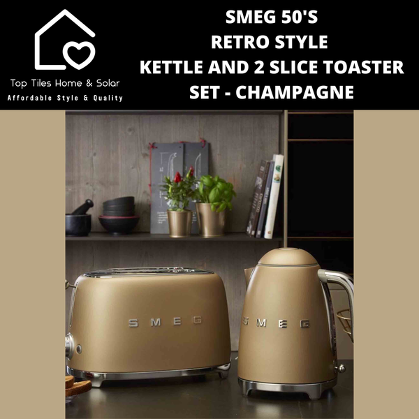 Smeg 50's Retro Style Kettle and 2 Slice Toaster Set - Champagne