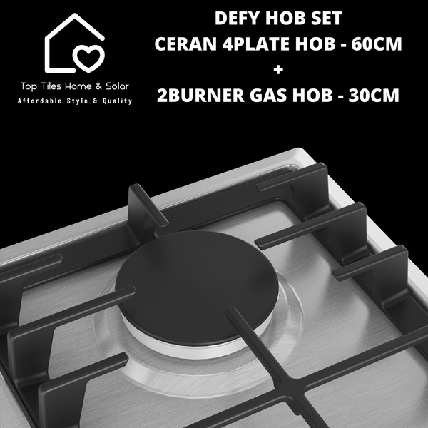 Defy Hob Set - Ceran 4Plate Hob - 60cm + 2Burner Gas Hob - 30cm