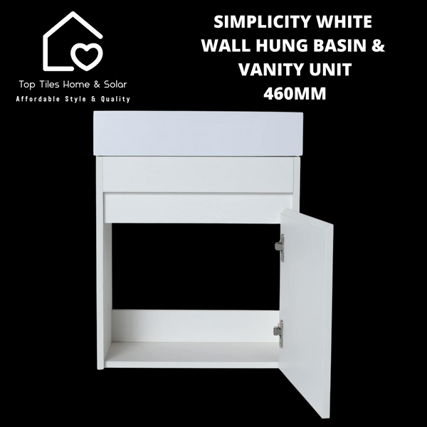 Simplicity White Wall Hung Basin & Vanity Unit - 460mm