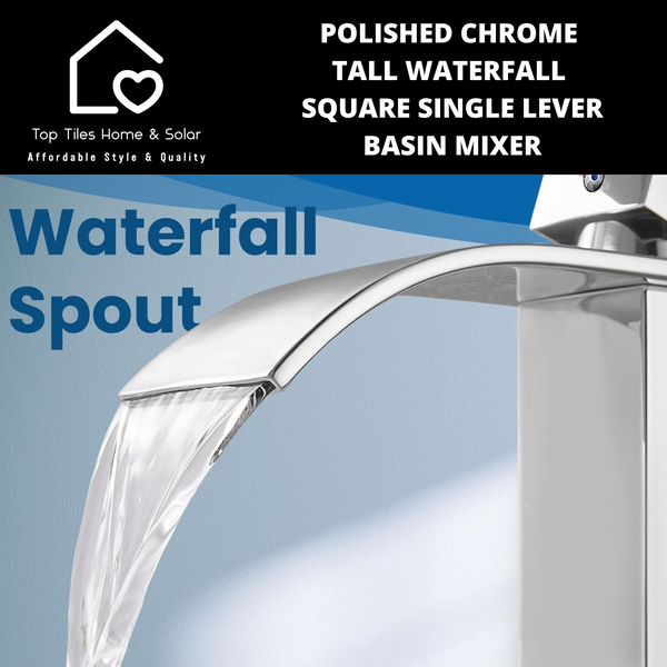 Polished Chrome Tall Waterfall Square Single Lever Basin Mixer