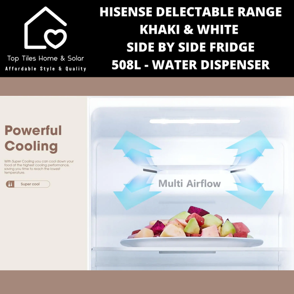 Hisense Delectable Range Khaki & White Side by Side Fridge - 508L Water Dispenser