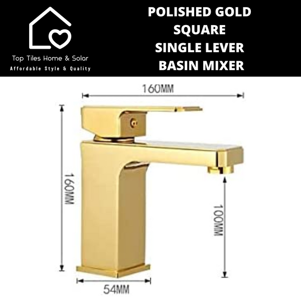 Polished Gold Square Single Lever Basin Mixer