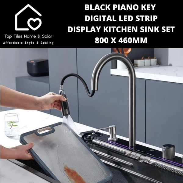 Black Piano Key Digital Display Led Kitchen Sink Set - 800 x 460mm