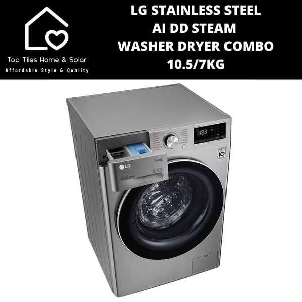 LG Stainless Steel AI DD Steam Washer Dryer Combo - 10.5/7kg