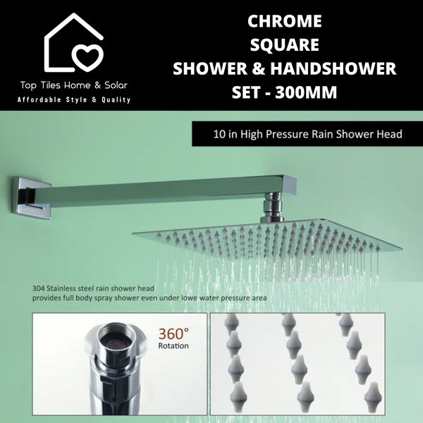 Chrome Square Shower & Handshower Set - 300mm