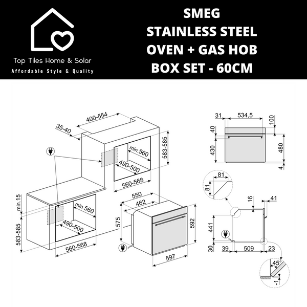 Smeg Stainless Steel Oven +  Gas Hob Box Set - 60cm