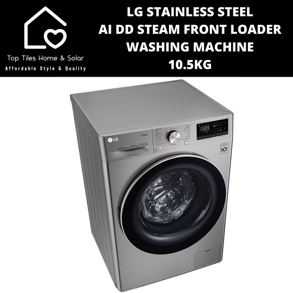 LG Stainless Steel AI DD Steam Front Loader Washing Machine - 10.5kg